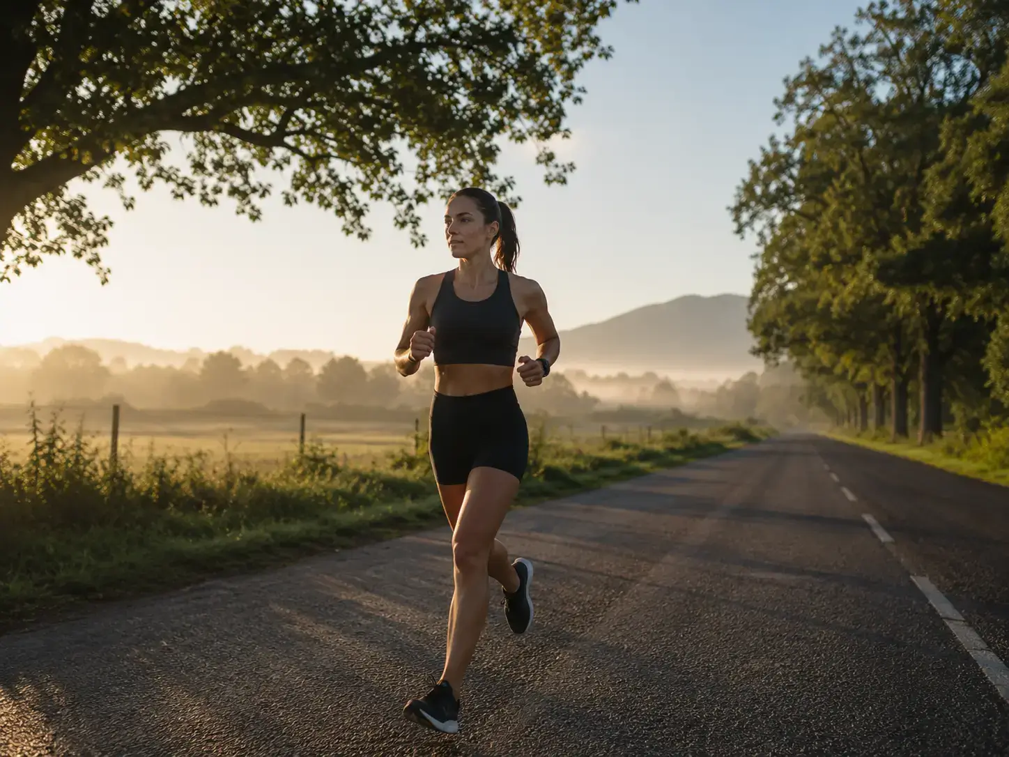 Runner on an open road at sunrise — fitness and recovery vitamin drip, Durban North