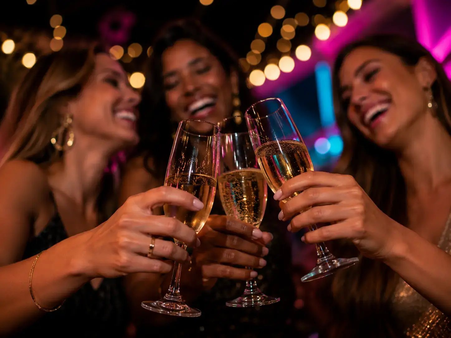 Friends celebrating with champagne — party recovery vitamin drip, Durban North